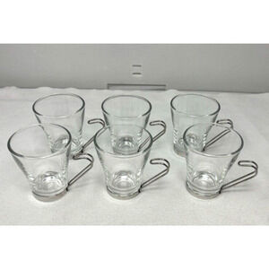6 Vintage BORMIOLI VITROSAX ITALY Cappuccino Glass Mugs with Stainless Handles